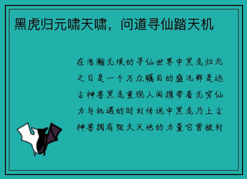 黑虎归元啸天啸，问道寻仙踏天机